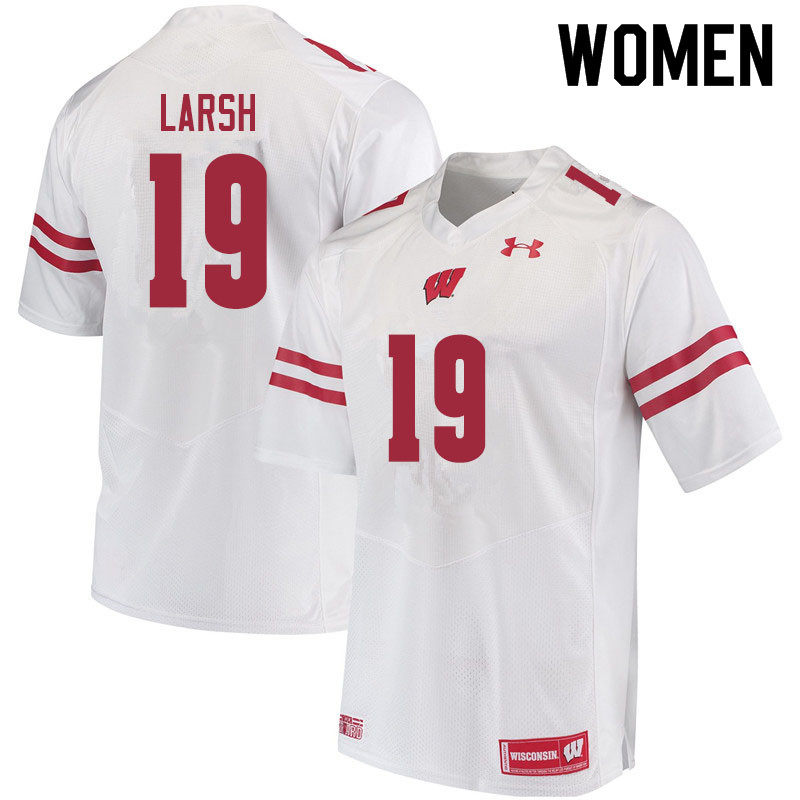 Women #19 Collin Larsh Wisconsin Badgers College Football Jerseys Sale-White - Click Image to Close